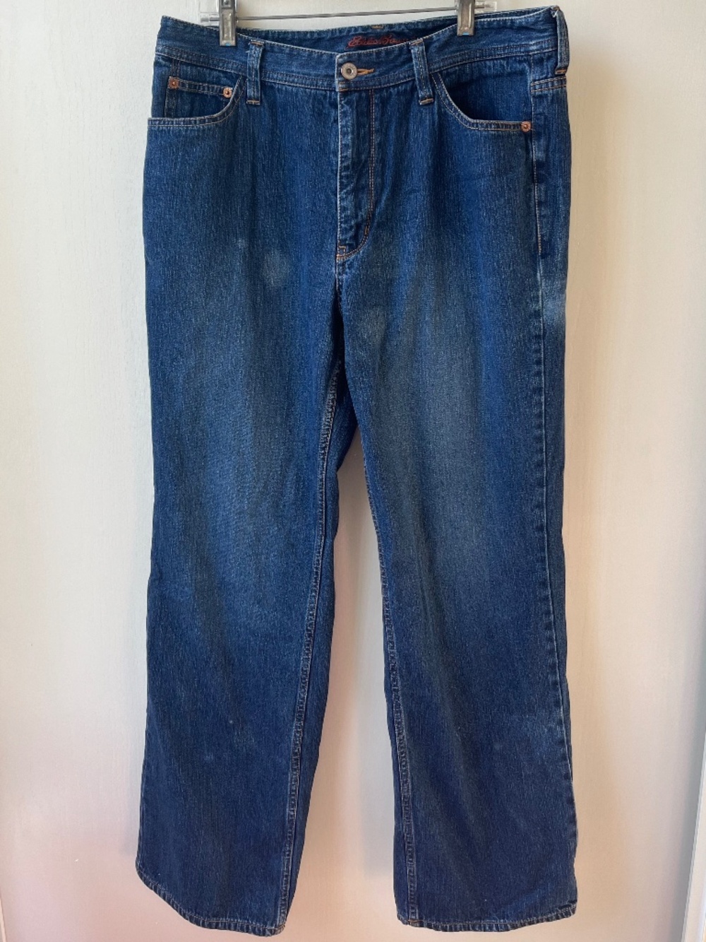 Vintage Medium Wash Purple Plaid Fleece-lined Jeans, Eddie Bauer, size 12